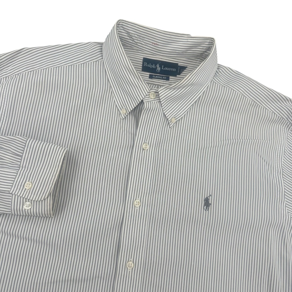 Ralph Lauren Classic Mens XL Striped Button Down Shirt Navy White Long Sleeve